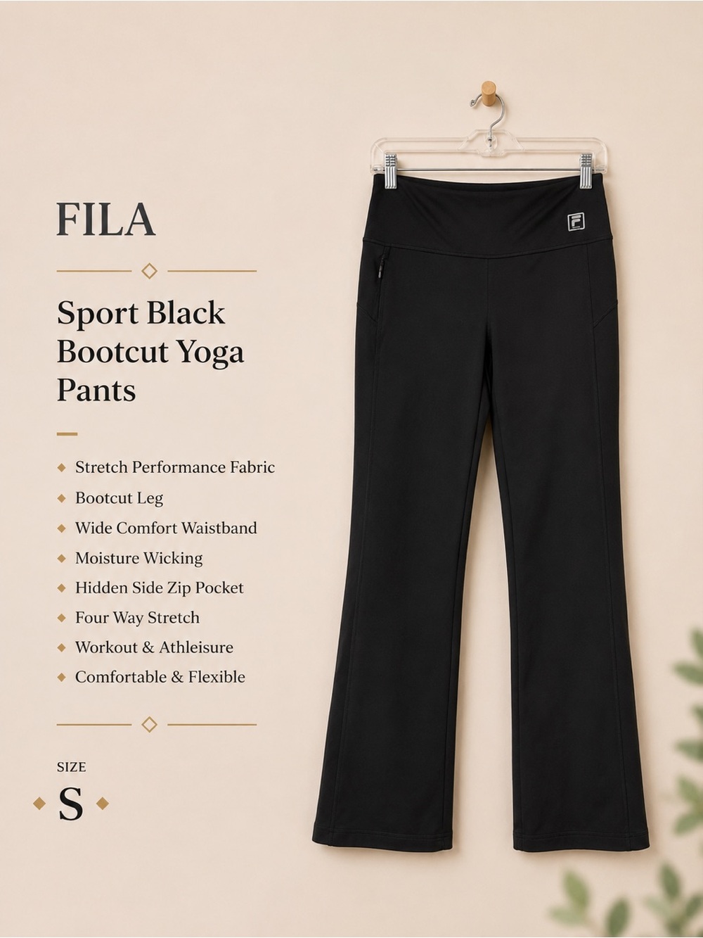 FILA Sport Black Bootcut Yoga Pants Athleisure Workout Stretch Leggings Size S